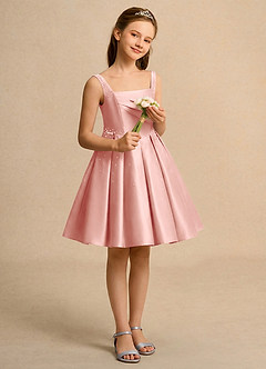 Azazie Jello Girls Formal Robe Demoiselle D'honneur Fillette Robe Princesse en Mat Satiné Plissée Rosette image4