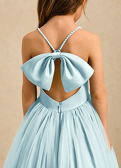Azazie Aurora Flower Girl Dresses Sea Glass A-Line Bow Tulle Dress image5