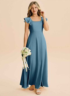 Azazie Bondi Junior Bermuda A-Line Side Slit Stretch Satin Dress image4