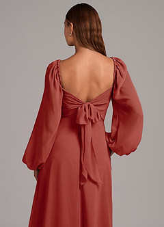 Azazie Annistyn Abiti da Damigella Abito A-Line in Chiffon Manica Lunga Terracotta image8