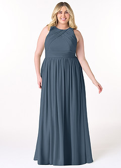 Azazie Harper Bridesmaid Dresses Neptune A-Line Pleated Chiffon Dress image6