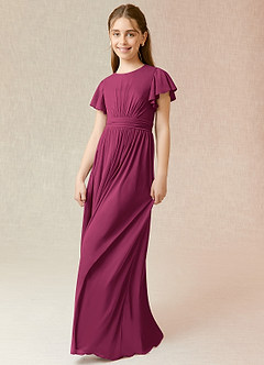 Azazie Mosley Junior Mulberry A-Line Ruched Mesh Dress image5