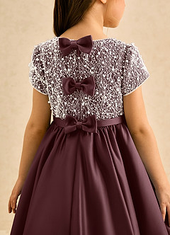 Azazie Cashew Flower Girl Dresses Sangria Ball-Gown with Sleeves Matte Satin Dress image7