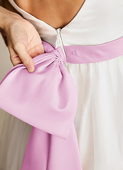 Azazie Lea vestidos de niña de las flores Vestido de Rosa Caramelo de Tul de Corte En A con Tirante Espagueti image5