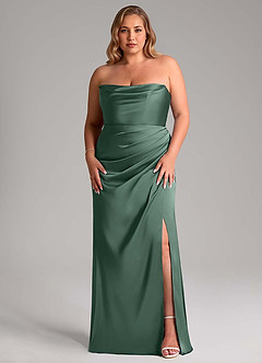 Azazie Leonis Bridesmaid Dresses Eucalyptus Mermaid Pleated Stretch Satin Convertible Dress image8
