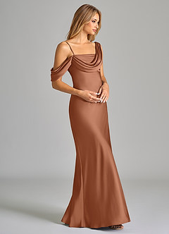 Azazie Celina Vestidos de damas de honor Vestido de Bronceador de Satén Elástico de Corte Recto con Vestidos sin tirantes image6