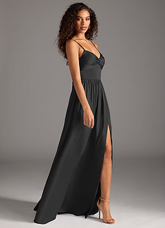 Azazie Zeya Robes de demoiselle d'honneur Robe Trapèze en Satin extensible Plissée Noir image6