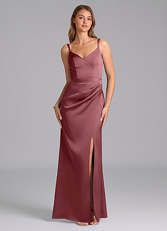 Azazie Leo Bridesmaid Dresses Desert Rose Sheath Pleated Stretch Satin Dress image1