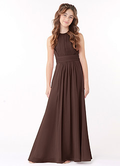 Azazie Bonnie Junior Ganache A-Line Pleated Chiffon Dress image1
