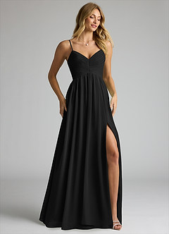 Azazie Alia Bridesmaid Dresses Black A-Line Pleated Chiffon Dress image2