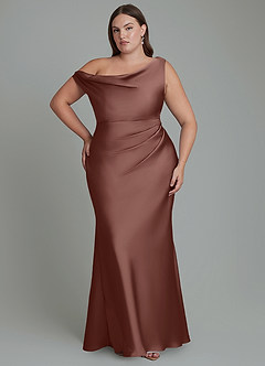 Azazie Emerson Robes de demoiselle d'honneur Robe Sirène en Satin extensible Épaules dénudées Expresso image8