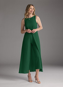 Azazie Anitta Mother of the Bride Dresses Dark Green Jumpsuit/Pantsuit Pleated Stretch Crepe Dress image1