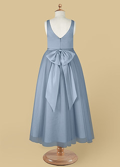 Azazie Marybell Flower Girl Dresses Dusty Blue A-Line Bow Tulle Dress image9