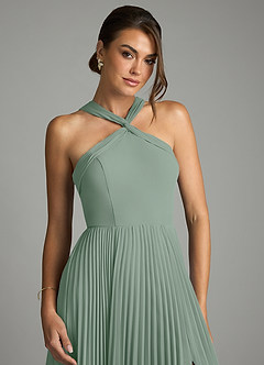 Azazie Afra Abiti da Damigella Abito A-Line in Chiffon Plissettato Salvia Argentata image5