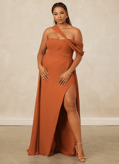 Christian Siriano Bridal for Azazie 1014 Bridesmaid Dresses Cinnamon A-Line Off the Shoulder Chiffon Dress image12