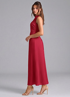 Azazie Evadne Bridesmaid Dresses Scarlet Sheath Pleated Chiffon Dress image5