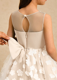 Azazie Billie Flower Girl Dresses White Alabaster Ball-Gown Pleated Matte Satin Dress image5
