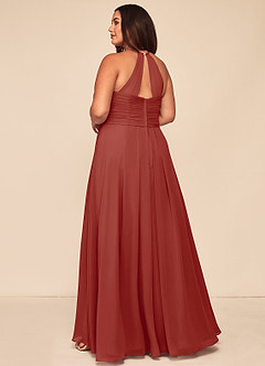 Azazie Ginger Bridesmaid Dresses Terracotta A-Line Halter Pleated Chiffon Dress image10