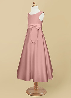 Azazie Lindy Blumenmädchenkleider A-Linie Plissee Matte Satin Kleid Roségold image12
