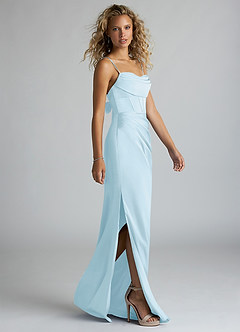 Azazie Mai Bridesmaid Dresses Sky Blue Sheath Pleated Stretch Satin Dress image4