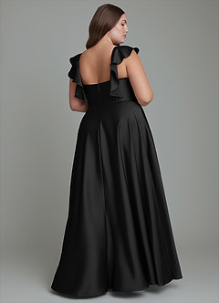 Azazie Leilani Bridesmaid Dresses Black A-Line Ruched Stretch Satin Dress image2