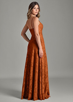 Azazie Amani Abiti da Damigella Abito A-Line in Burnout Floreale Plissettato Arancia Bruciata image2