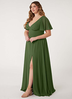 Azazie Kimber Bridesmaid Dresses Olive A-Line Flounce Sleeve Chiffon Dress image11