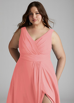 Azazie Karina Bridesmaid Dresses Coral A-Line Pleated Chiffon Dress image11