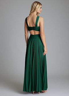 Azazie Hosanna Bridesmaid Dresses Emerald A-Line Pleated Chiffon Dress image3