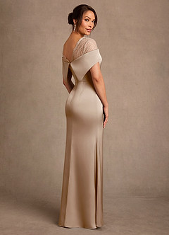 Azazie Henrieta Mother of the Bride Dresses Taupe Sheath Lace Stretch Satin Dress image2
