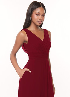Azazie Karina Bridesmaid Dresses Burgundy A-Line Pleated Chiffon Dress image5