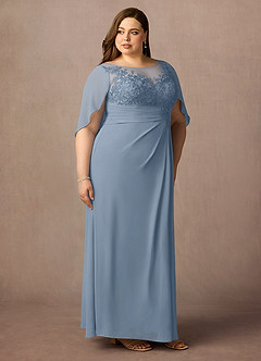 Azazie Hera Mother of the Bride Dresses Dusty Blue A-Line Lace Capelet Chiffon Dress image10