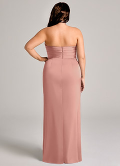 Azazie Jemma Jurken voor bruidsmeisjes Jurk van Stretch Satijn met Kolom Geplooid Rozet image12