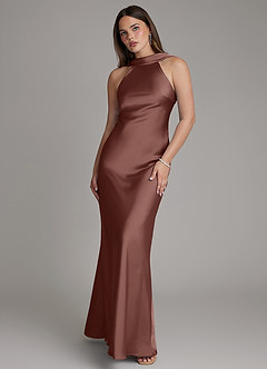 Azazie Dimitra Vestidos de prueba en casa Vestido Ganache de Satén Elástico de Corte Recto con Plisado image1