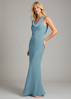 Azazie Rylina Bridesmaid Dresses Moody Blue Mermaid Pleated Chiffon Dress image4