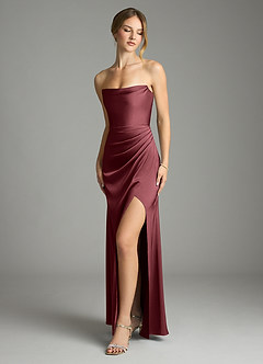 Azazie Leonis Bridesmaid Dresses Merlot Mermaid Pleated Stretch Satin Convertible Dress image1