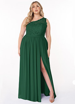 Azazie Demi Jurken voor bruidsmeisjes Jurk van Chiffon met A-Lijn One-Shoulder Donkergroen image11
