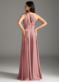 Azazie Charlize Bridesmaid Dresses Dusty Rose A-Line One Shoulder Stretch Satin Dress image6