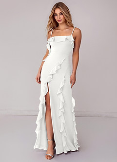 Azazie Malia Bridesmaid Dresses White Sheath Ruched Chiffon Dress image3