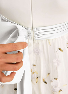 Azazie Pollie Flower Girl Dresses Ivory White A-Line Bow Tulle Dress image7