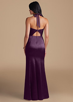 Azazie Emeria Robes de demoiselle d'honneur Robe Fourreau en Satiné métallisé Fente Latérale Prune image2