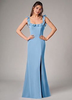 Azazie Callie Bridesmaid Dresses Powder Blue Mermaid Side Slit Chiffon Convertible Dress image1