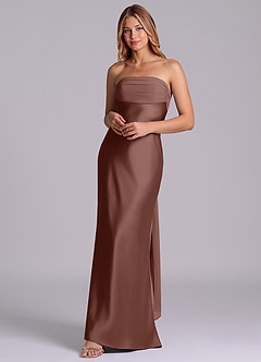 Azazie Ailanie Brudtärnklänningar Klä av Tubklänning i Stretch Satin Axelbandslös Espresso image3