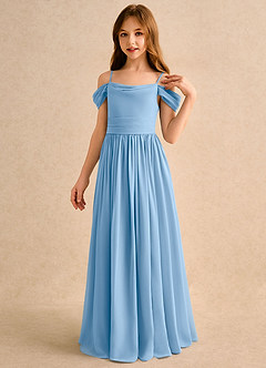 Azazie Shia Girls Formal 플라워 걸 드레스 A라인 오프 숄더 쉬폰 플로어 길이 드레스 image3