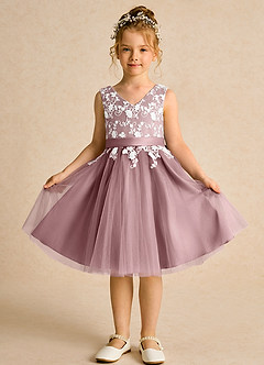 Azazie Butterfly Flower Girl Dresses Dusty Rose A-Line Lace Dress image2