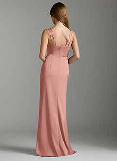 Azazie Leo Bridesmaid Dresses Rosette Sheath Pleated Stretch Satin Dress image2