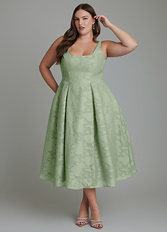 Azazie Amalie Bridesmaid Dresses Dusty Sage A-Line Pleated Floral Burnout Dress image9