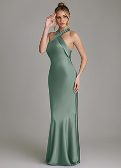 Azazie Reign Bridesmaid Dresses Silver Sage Mermaid Pleated Stretch Satin Dress image5