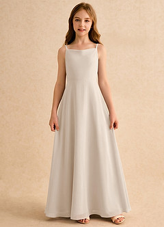 Azazie Jaella Girls Formal Abiti da Ragazza di Fiori Abito A-Line in Chiffon Plissettato Alabastro Bianco image3