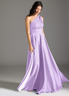 Azazie Charlize Bridesmaid Dresses Lilac A-Line One Shoulder Stretch Satin Dress image3